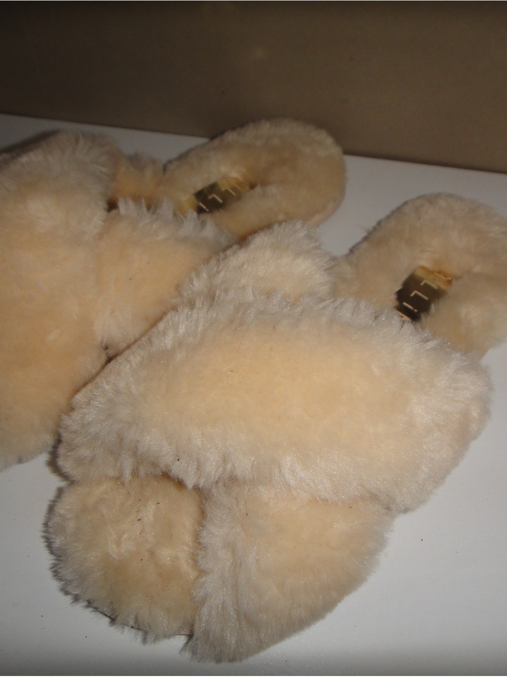 Billini Cream Plush Crisscross Fur Slides